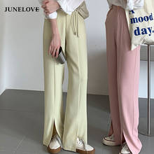 JuneLove Fashion Stylish Chic High Waist Wide Leg Solid Female Trousers Spring Summer Loose Pockets Slits Women Suit Pants 2021 2024 - buy cheap