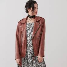 Fashion Rust red leather jacket Locomotive lapel collar pu Leather Jacket female Punk Motorcyle Leopard Jackets with belt F2131 2024 - buy cheap