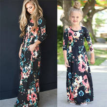 Vestidos de moda de aspecto familiar largo para madre e hija, vestido Floral para niñas, conjuntos familiares a juego para mamá y yo, novedad de 2021 2024 - compra barato