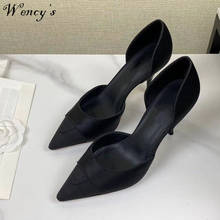 Zapatos de gamuza para mujer, calzado de vestir de tacón alto y cuero auténtico, Punta puntiaguda, marca de lujo, nuevo diseño, color negro 2024 - compra barato