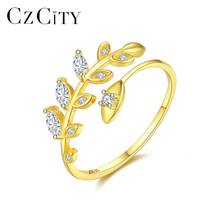 CZCITY  Fashion 18K Gold Color Olive Leaf Rings for Women 925 Sterling Silver Adjustable CZ Stone Open Rings Silver 925 Jewelry 2024 - buy cheap