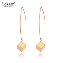 Lokaer-pendientes colgantes de acero inoxidable para mujer, aretes cuadrados geométricos de titanio, joyería de moda, pendientes de gota de oro rosa para mujer Kolczyki E19229 2024 - compra barato