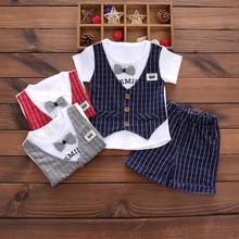 Baby boy clothes summer short-sleeve cotton gentleman bow tie top shorts 2-piece suit boy casual set baby suit suit for baby boy 2024 - buy cheap