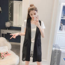 Colete de chiffon feminino, casaco longo sem mangas preto elegante, tamanho grande, 3xl, primavera e verão 2024 - compre barato