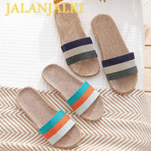 JALANJALKI Flax Women Home Slippers Non-slip Indoor Flat Men Shoes Couple Big Size Casual Linen Slides Family EVA Beach Sandals 2024 - buy cheap