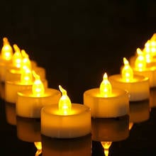 Набор из 24 беспламенных пластиковых небольших рождественских светодиодных чайных свечей, поддельные светодиодные свадебные свечи на батарейках для праздничного украшения дома 2024 - купить недорого