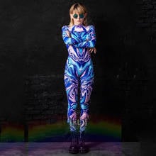 Nightclub Pole Dancing Bodysuit Long Sleeve Blue High Stretch Jumpsuit For Women Adult Gogo Dancer Festival Rave Outfits DWY5578 2024 - buy cheap