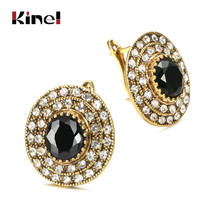 Kinel Hot Fashion Black Stone Earrings For Women Color Gold Color Big Round Crystal Flower Earrings Wedding Jewelry Party Gift 2024 - buy cheap