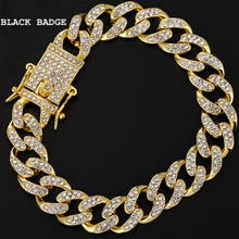 Pulsera de eslabones cubanos con diamantes de imitación para hombre, brazalete de Hip Hop de moda, Miami Iced Out, dorado, 2021 2024 - compra barato