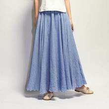 Fashion Sweet Women Cotton Linen Skirt Long High Waist Large Size Elastic A Line Girls Skirts Pleated Solid Color Ethnic Vintage 2024 - buy cheap