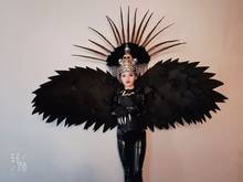 Women party girl stage dance show costumes Black bird costume dark angel wings nightclub wear 2024 - buy cheap