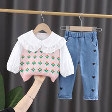 Spring baby girls clothes outfit sets knitted vest shirt jeans 3-pcs suit for toddler girl baby clothing 1 year birthday sets 2024 - buy cheap