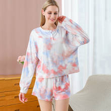 Модный женский пижамный комплект с галстуком-краской для отдыха, пижамный комплект с короткими рукавами, женская одежда для сна, топ, шорты, домашняя одежда 2024 - купить недорого