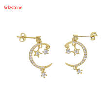 Sdzstone simple Delicate Clear Cz Paved Dangle Charm Moon Star Earring Girl Gift Women Delicate Dainty Earrings New Year Gift 2024 - buy cheap