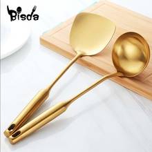 2Pcs Kitchenware Set Stainless Steel Turner and Soup Spoon Porridge Cooking Frying Steak Utensils Golden Kitchen Spatula Ladle 2024 - buy cheap