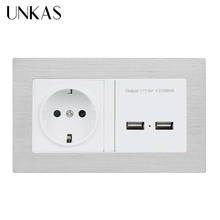 Unkas francês tomada tomada de aço inoxidável painel duplo usb adaptador carregador de parede carregamento 2100ma adaptador de carregador de parede 2024 - compre barato