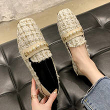 Spring Autumn Women Flats Pearl Slip on Flat Shoes Female Plaid Boat Shoes Square Toe Loafers Bead Comfortable Shoes 8331G 2024 - buy cheap