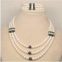 beautiful Three rows 7-8mm white freshwater cultured pearls necklace Bracelet set 2024 - buy cheap