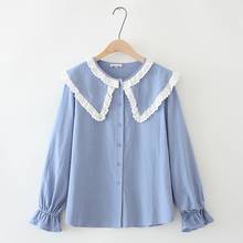 Plus size korean style women's white blouse full cotton long sleeved ladies shirts lace cute officewear tops 2024 - buy cheap