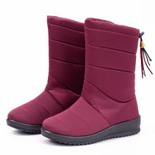 Bota feminina de cano médio, calçado feminino inverno salto cunha calçado de neve plus size 44 2024 - compre barato