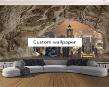 Beibehang-papel tapiz personalizado para sala de estar, nuevo y creativo, cueva de piedra, vista de ciudad de noche, dormitorio, Fondo de papel de pared 2024 - compra barato