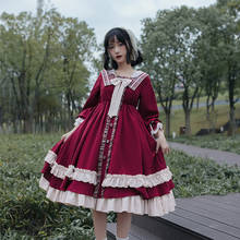 Kawaii girl sweet lolita dress vintage falbala bowknot cute lovely high waist princess victorian fairy French court op dress 2024 - buy cheap