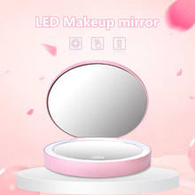 Mini espelho de maquiagem circular com luz led, portátil, iluminação compacta, sem fio, carregamento usb, espelho cosmético, para viagem 2024 - compre barato