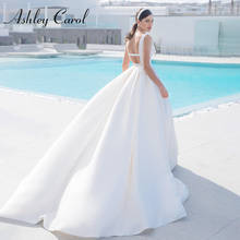 Ashley Carol A-Line Wedding Dress 2022 Elegant Backless Satin Beaded Scoop Bride Dresses Sleeveless Vestido De Noiva De Princesa 2024 - buy cheap