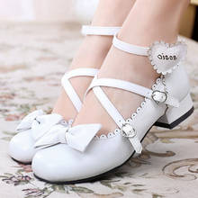 Zapatos de punta redonda con lazo para mujer, zapatillas de princesa Kawaii estilo Lolita japonesa, con corazón lindo, jk suave, Princesa, Vintage 2024 - compra barato