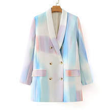 BLSQR Elegant Tie-dye Women's Blazer Notched Long Sleeve Pocket Female Blazers Feminino Autumn Fashion New Suit Blazer 2020 2024 - buy cheap