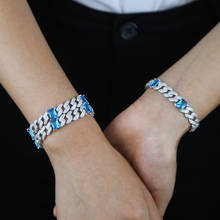 Geometric blue cz paved blue colorful bling cubic zircoina cz Miami cuban link chain hiphop iced out cuban chain women bracelet 2024 - buy cheap