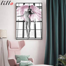 Pink rose flower angel wing scandinavian picture fashion poster nordic wall print canvas art modern painting living room decor 2024 - buy cheap