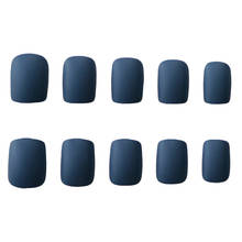 Solid Color Frosted Finished Navy Blue Matte False Nails Short Size Square Head Full Cover Classic Fake Nail with Glue 24pcs/set 2024 - buy cheap