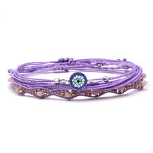 Bohemian Stack 3PC Set Purple Miyuki Glass Seed Beads Evil Eye Bracelets Women Men Multithread Wax String Blue Eye Braid Jewelry 2024 - buy cheap