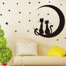Мультяшная Кошка Луна звезды наклейки на стену комната свадебное украшение роспись искусство наклейки на стену для детской комнаты 2024 - купить недорого