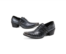 Sapatos masculinos luxuosos de crocodilo, salto alto tipo oxfords, casuais, da moda, sapatos de bico fino, para negócios, casamento 2024 - compre barato