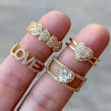 5 шт., модное женское золотое Открытое кольцо с кубическим цирконием, регулируемое кольцо, свадебные любовные кольца, медное кольцо с белым кристаллом для женщин 2024 - купить недорого