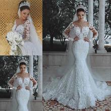 Mermaid Wedding Dresses for Girls Women Sheath Long Sleeves Bride Bridal Gowns Lace Appliques Beach Scoop Neck Customize Made 2024 - buy cheap