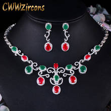 CWWZircons Vintage African Green Red Cubic Zirconia Wedding Necklace and Earrings Brides Jewelry Set Costume Accessories T463 2024 - buy cheap