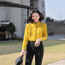 Novidade blusas femininas estilosas ol manga longa amarelo camisas para escritório roupas de trabalho primavera verão 2024 - compre barato