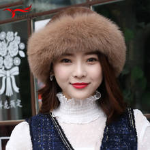 Chapéu feminino de pelo de marta, chapéu grosso com palha de pelo de raposa, cor natural e quente 2024 - compre barato