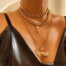 Punk Exaggerated Thick Chain Choker Necklace for Women Statement Layered Angel Key Necklace Collar on the Neck Checker Jewelry 2024 - buy cheap