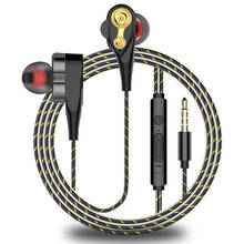 Fones de ouvido intra-auriculares para iphone e samsung, headset esportivo com microfone e unidade dupla de som estéreo, com fio de 3.5mm 2024 - compre barato
