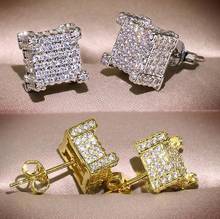 Luxury Bling 5A Zircon Stone Hip Hop 925 Sterling Silver Gold Square Stud Earrings for Man Women Korean Earrings 2024 - buy cheap