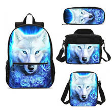 Mochilas escolares masculinas blue wolf, conjunto de 4 peças de mochilas escolares para meninos adolescentes com lancheira penbag, mochila para livros 2024 - compre barato