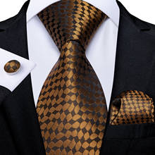 SJT-7238 DiBanGu Brown Plaid Men's Gift Tie 100% Silk Tie for Men Handkerchief Cufflinks Neck Tie Business Wedding Party Tie Set 2024 - buy cheap