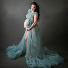 Sexy Sheer Tulle Maternity Dress Women Robes for Photoshoot or Babyshower Custom Made Long Tulle Blue Maternity Robe Photography 2024 - buy cheap