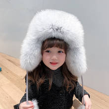 Chapéu bomber infantil de raposa real, chapéu de inverno para meninas, rosê e esqui, inverno, 100% 2024 - compre barato