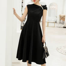 YIGELILA-vestido Vintage negro pequeño, elegante, liso, sin mangas, ajustado, de longitud media, 65548 2024 - compra barato