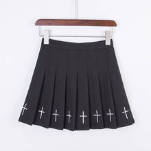 Summer Gothic Skirt 2020 Harajuku School Girl Cross Pleated Mini Skirt Women College Punk Cosplay White A Line Short Skirts 2024 - купить недорого